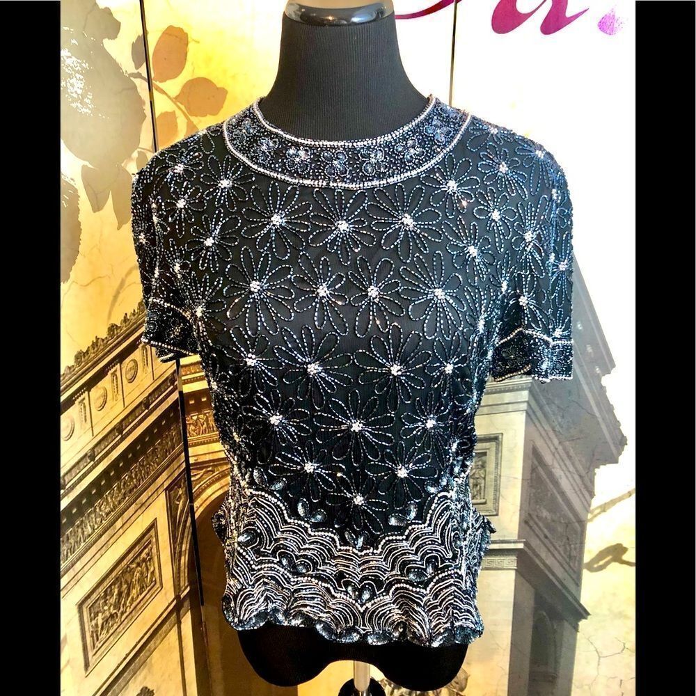 Beautiful sparkly vintage silk top by Papell Boutique